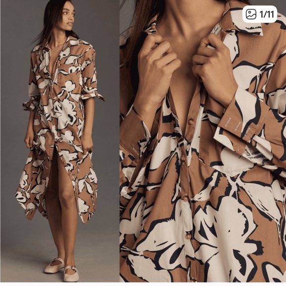 Maeve Dresses & Skirts - Maeve Brown and White Patterned Shirt Dress M Women’s